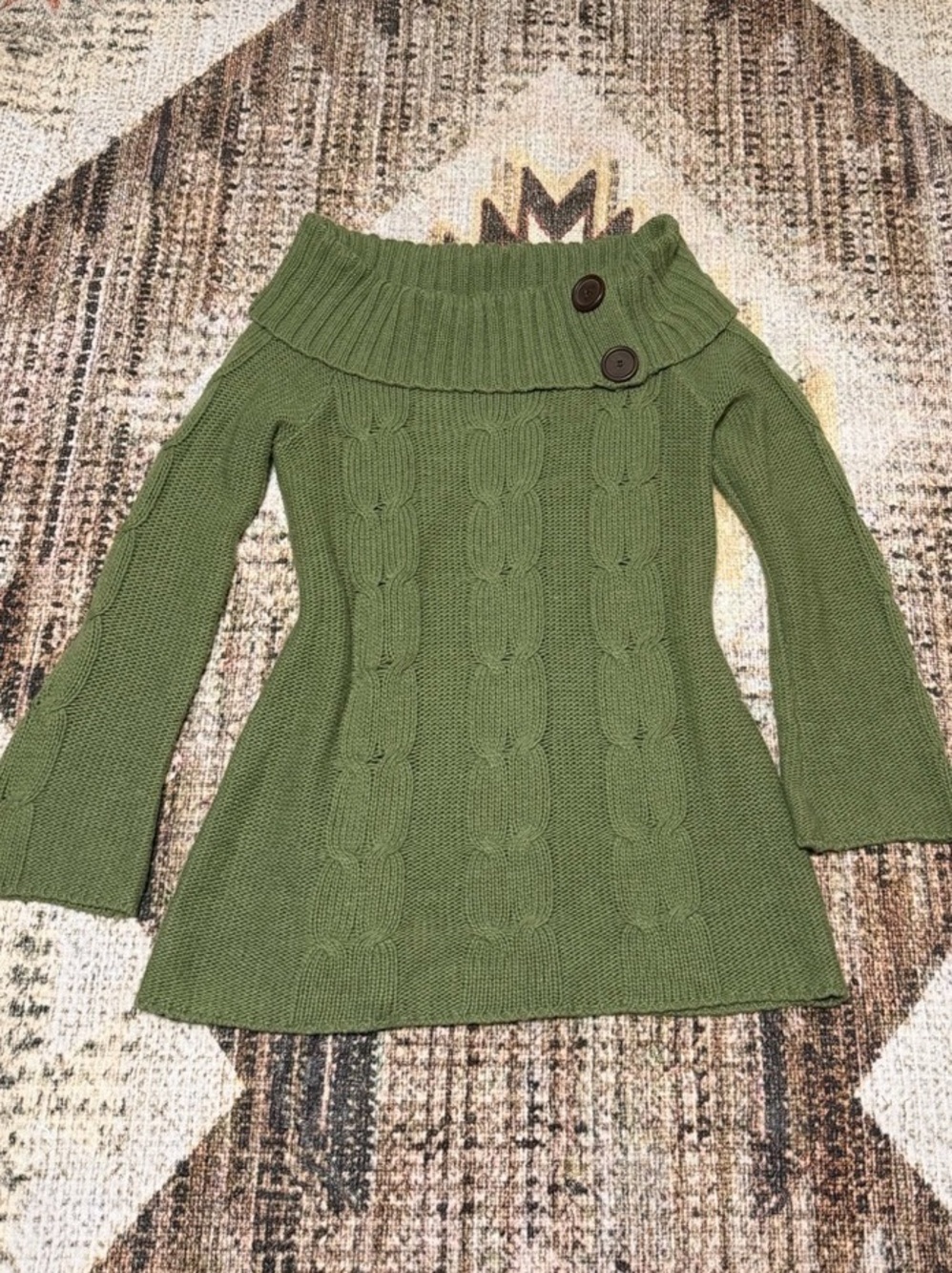 Vintage Wool ‘Glimmer by J. J. Basics’ Cowl Neck Knit Sweater Mini Dress Green